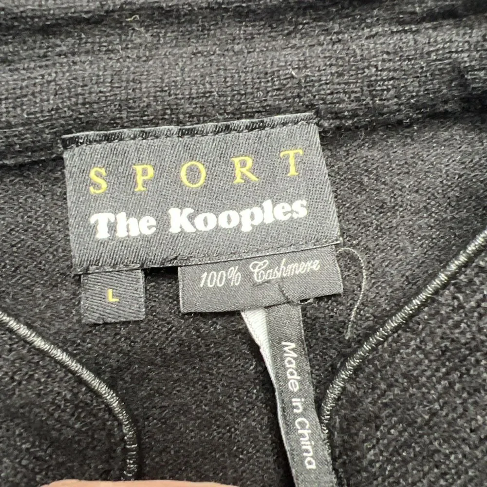 The Kooples Sports Cashmere Henley Sweater Mens Large Black Golf Logo Buttons